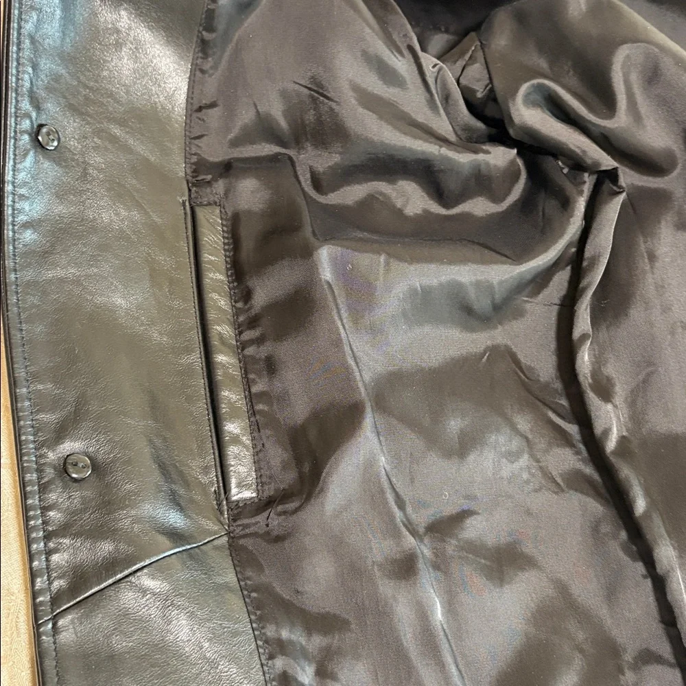 Banana Republic Black Leather Trench Car Coat black genuine leather man Sz XS